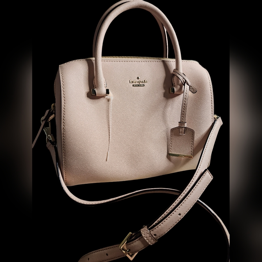 NWOT Kate Spade Blush Pink Crosshatch Leather Satchel Handbag w/ Crossbody Strap - Picture 5 of 16